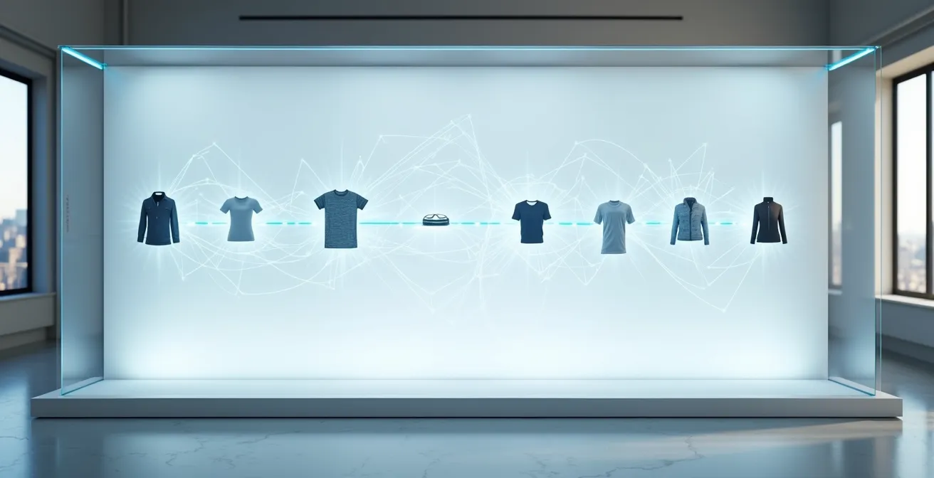 Interconnected digital nodes showing supply chain transparency from raw materials to finished product