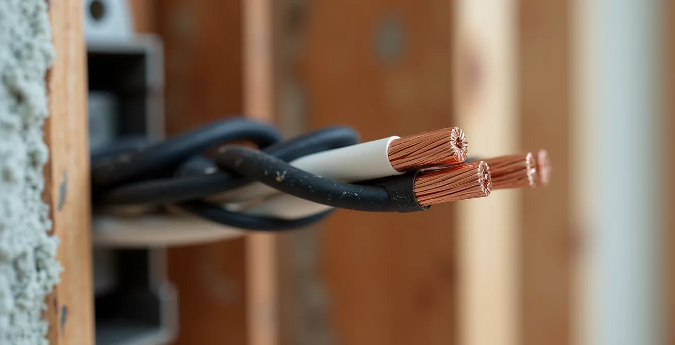 Construction phase showing electrical box installation with neutral wire preparation