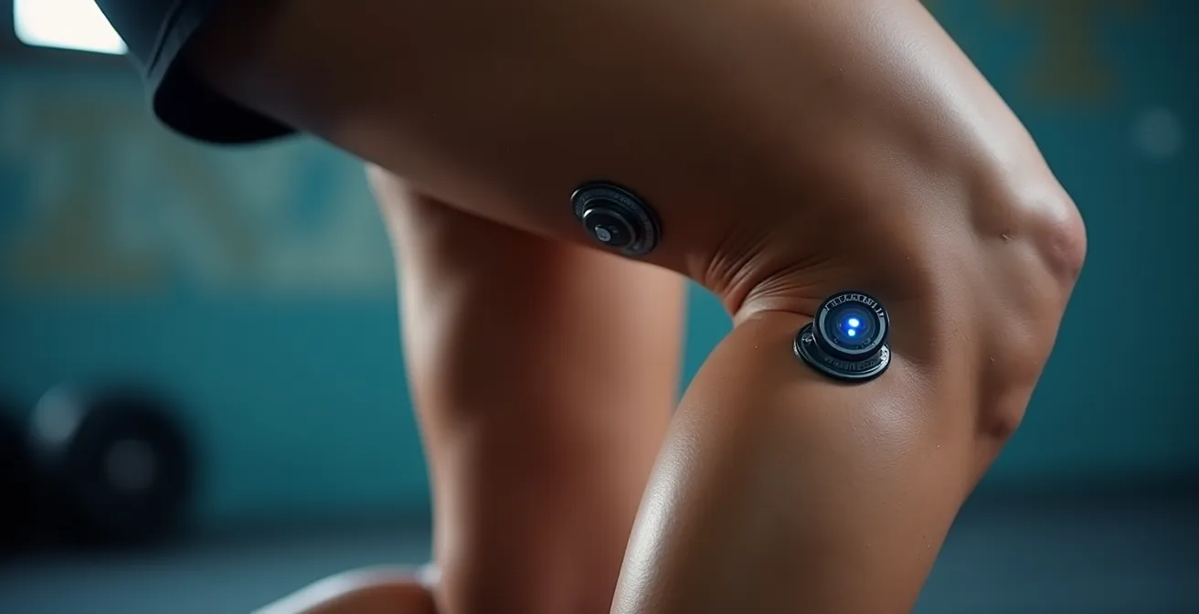 Female athlete with EMG sensors during jump landing analysis