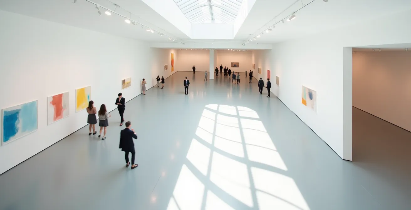 Overhead view of art gallery showing visitor movement patterns