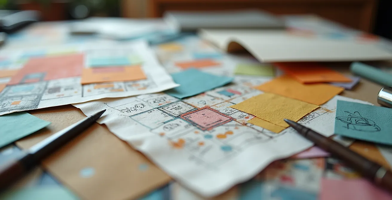 Organized workspace showing grant application planning process