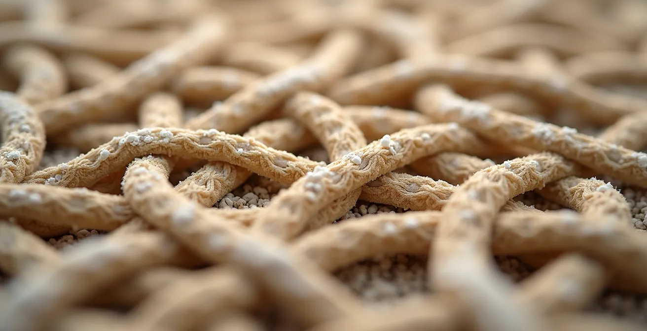 Macro photograph showing hempcrete's porous structure and hygrothermal properties