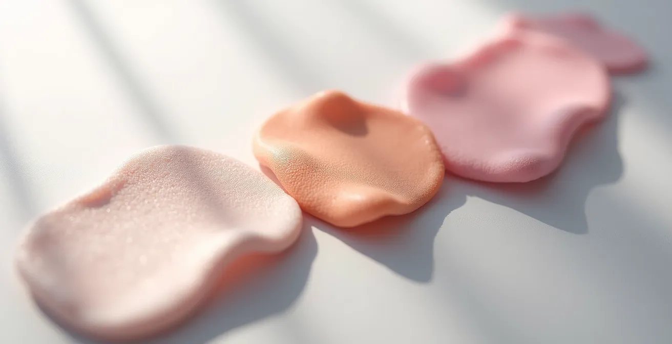 Extreme close-up of different soft-touch coating textures on cosmetic packaging