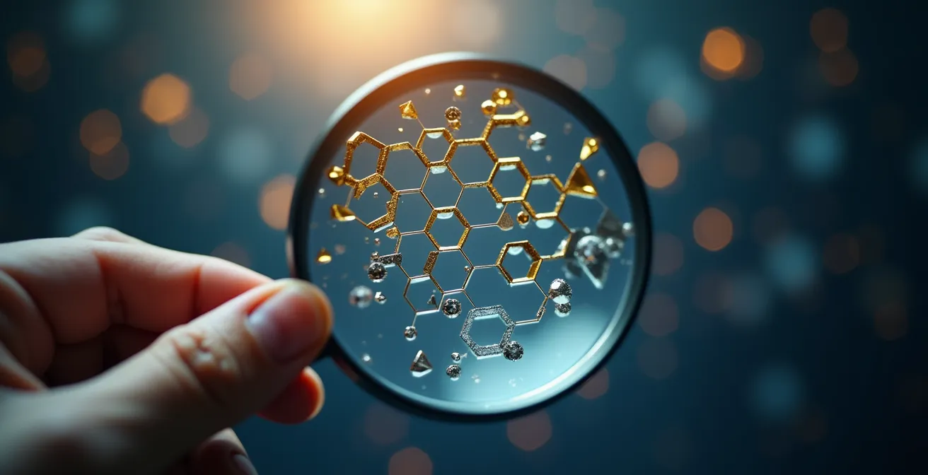 Financial analyst examining complex deal structures through magnifying glass metaphor