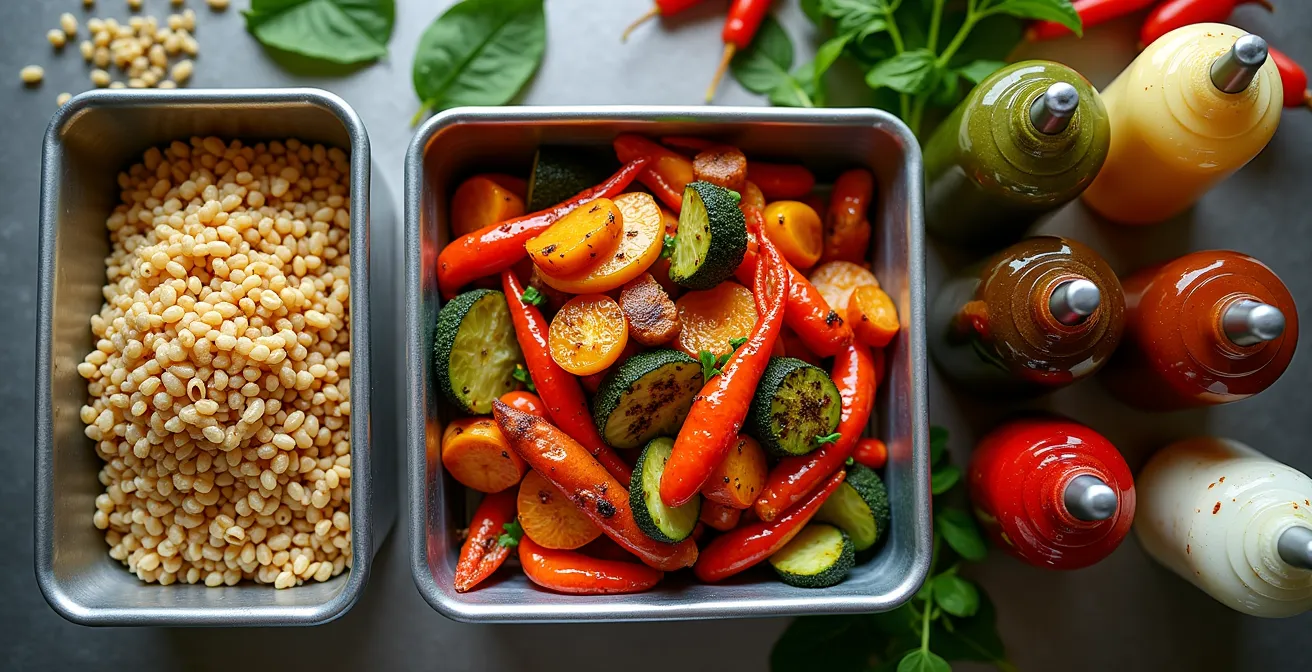 Restaurant kitchen prep station with versatile components arranged for flexible menu assembly