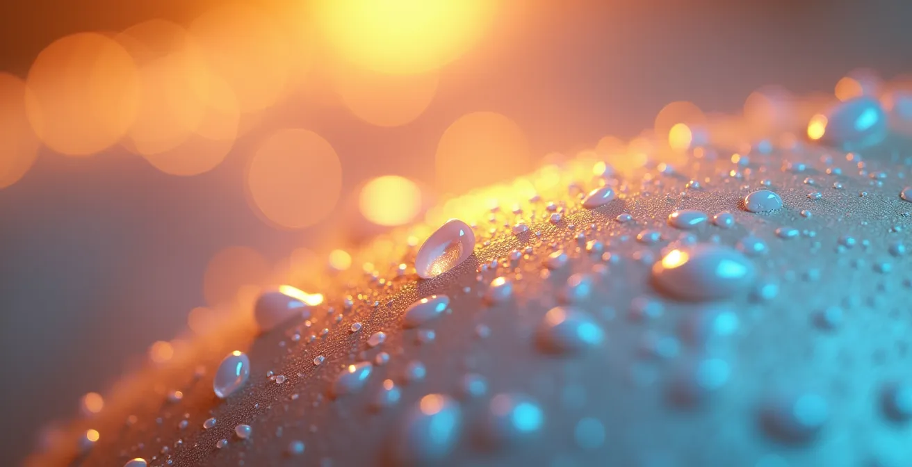 Macro view of skin surface showing pH gradient and microbiome ecosystem