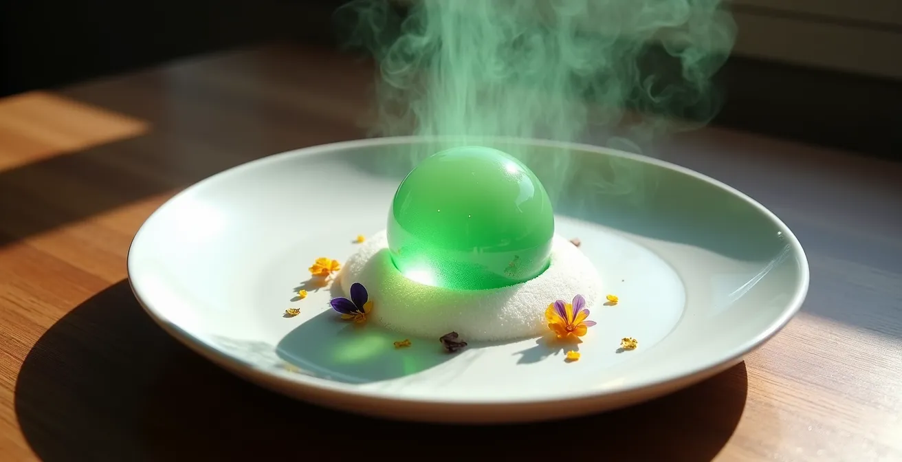 Time-sensitive molecular gastronomy dish with melting elements