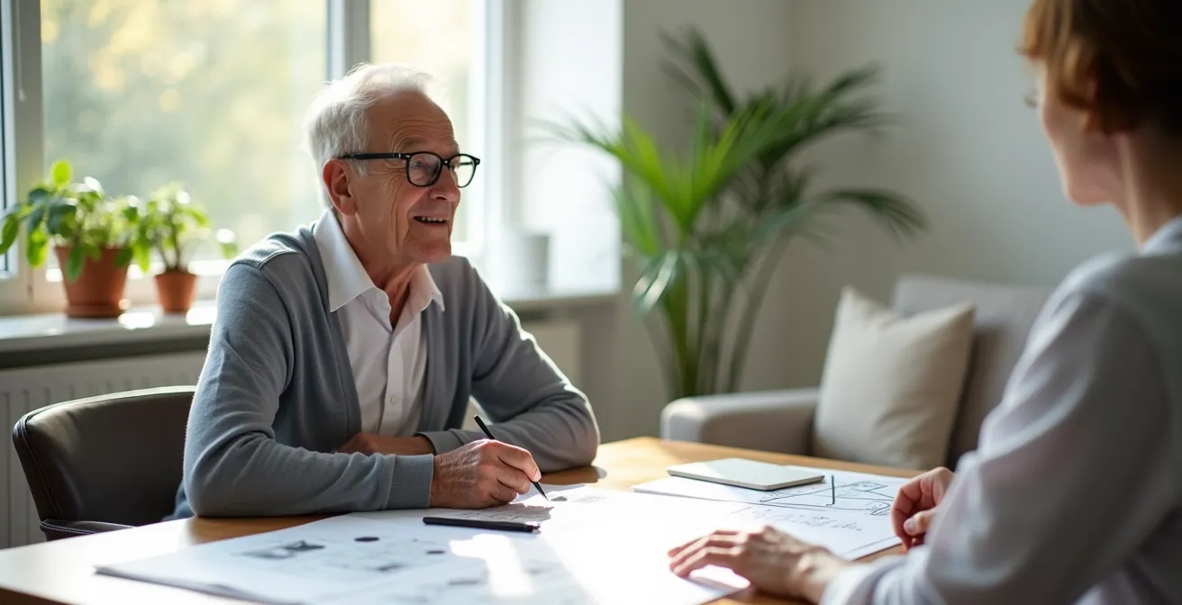 Elderly person participating in usability testing in a comfortable, well-lit environment