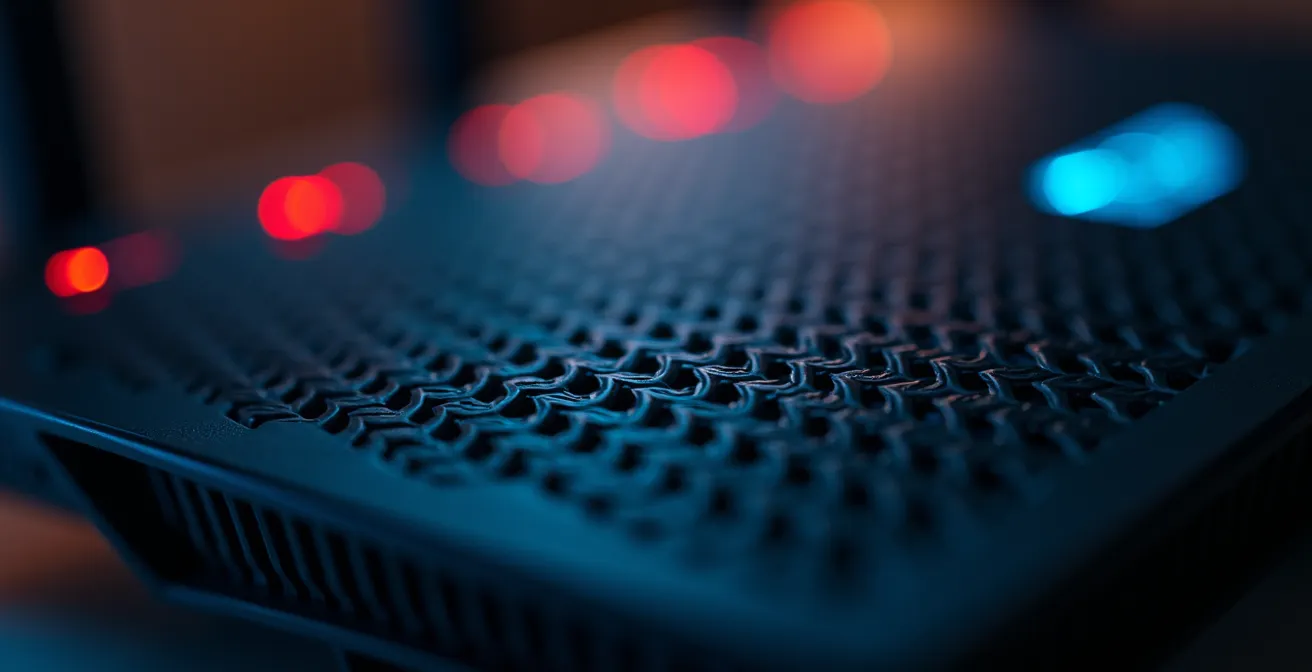 Macro shot of modern Wi-Fi 6E router with network segmentation concept